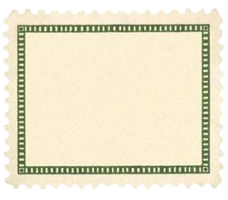 A white stamp with a green striped border.